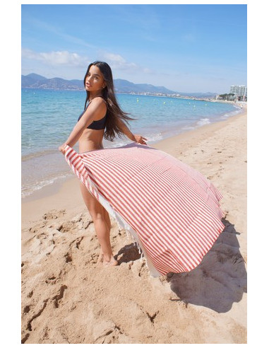 Fouta marinière nid d'abeille rouge