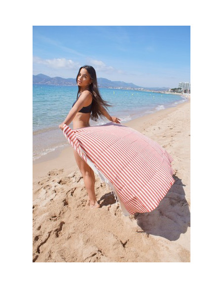 Fouta marinière nid d'abeille rouge