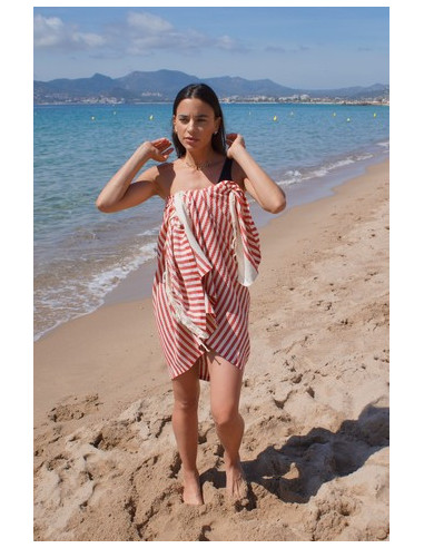 Fouta marinière honeycomb red