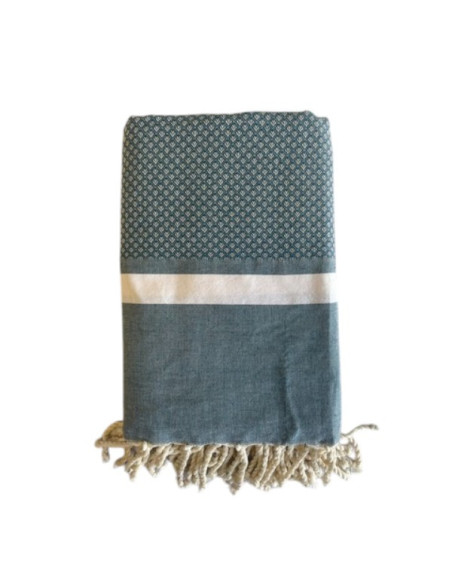 Fouta Bouquet bleu canard