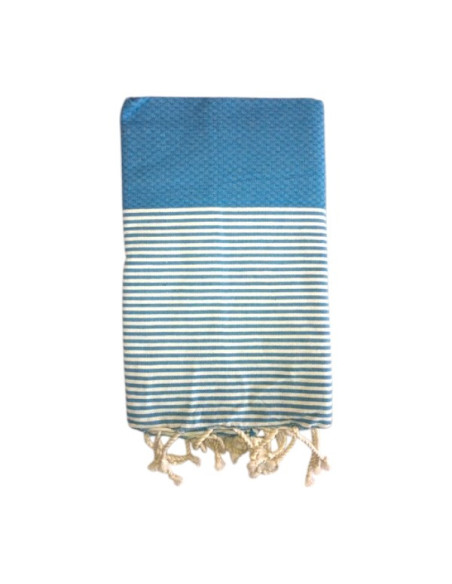 Nido d'Ape a Righe Fouta Turchese