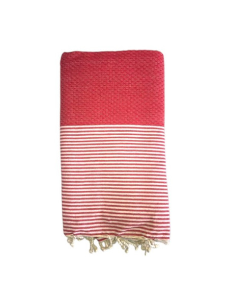 Fouta nid d'abeille rayée Rouge