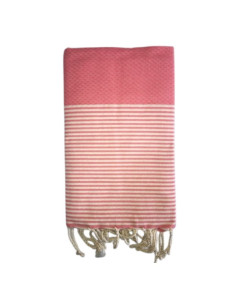Fouta nid d'abeille rayée Rose