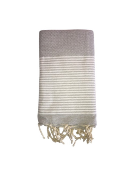 Fouta nid d'abeille rayée Gris clair