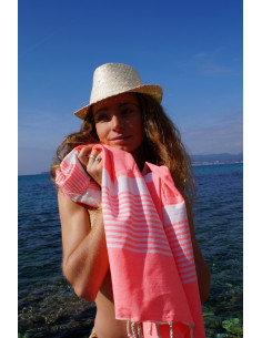 "Paul" fluorescent pink beach towel fouta 2