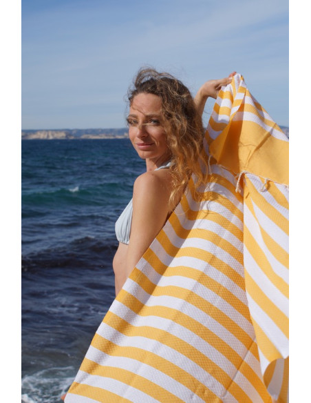 Fouta nid d'abeille 5/5 moutarde