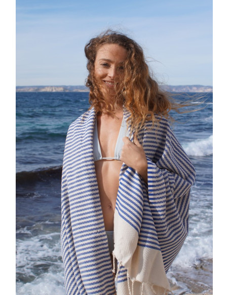 Fouta marinière honeycomb navy blue