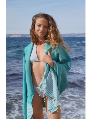 Nido d'Ape a Righe Fouta Turchese