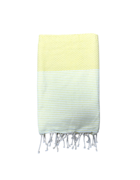 Fouta nid d'abeille rayée jaune