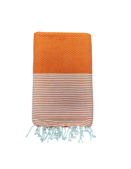 Fouta nid d'abeille rayée orange