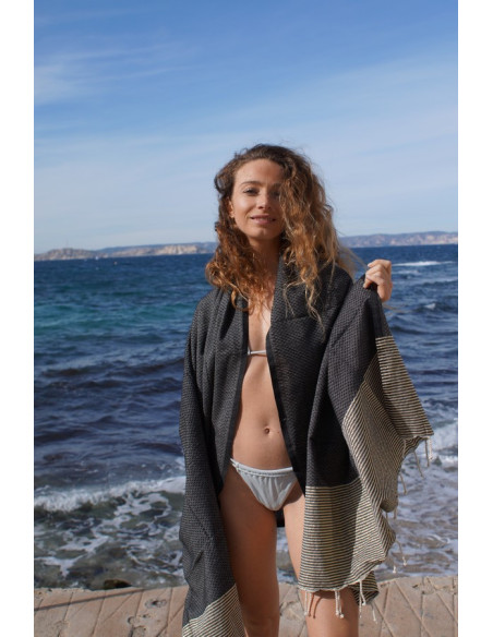 Black fouta with gold lurex