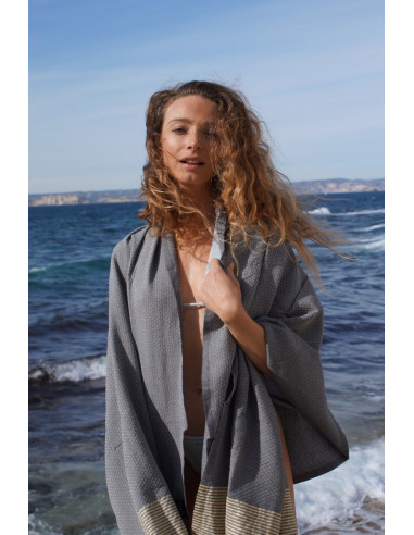 Grey fouta with gold lurex