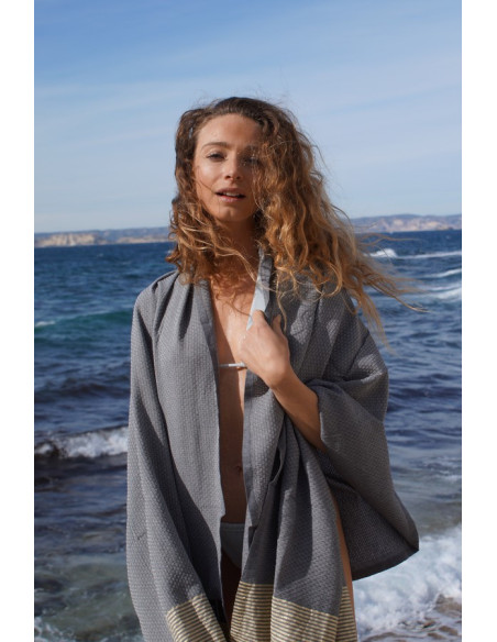 Fouta grigia con lurex dorato